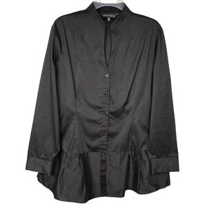 Ming Wang Black‎ Long Sleeve Ruffled Hem Button Down Size Medium